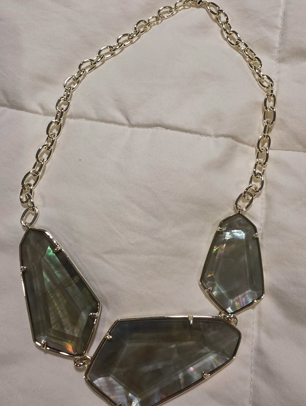 Kendra Scott Gold Chain Statement Necklace with Iridescent Stone Pendants